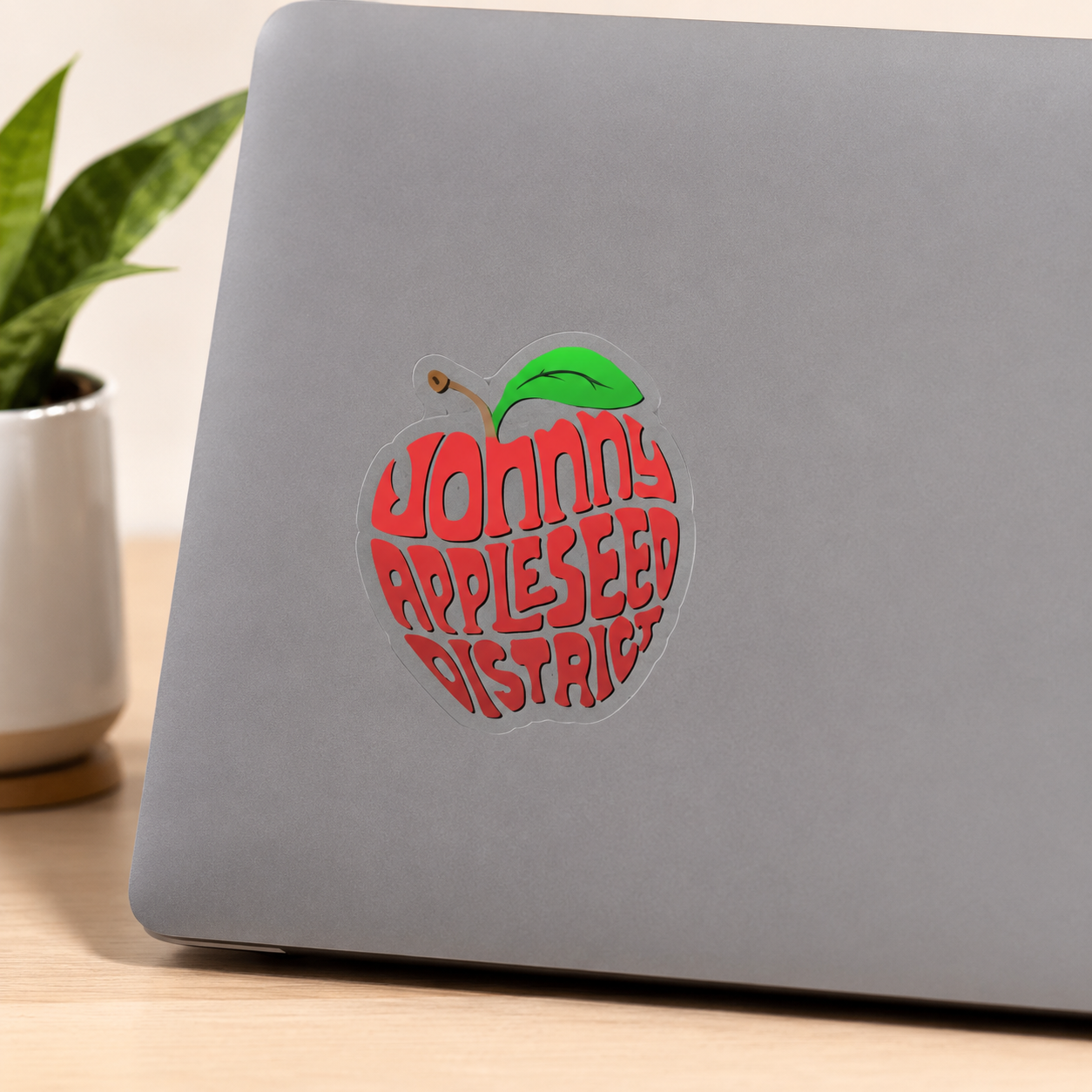 Johny Appleseed District Apple Sticker — Die-Cut Outdoor Transparent Sticker