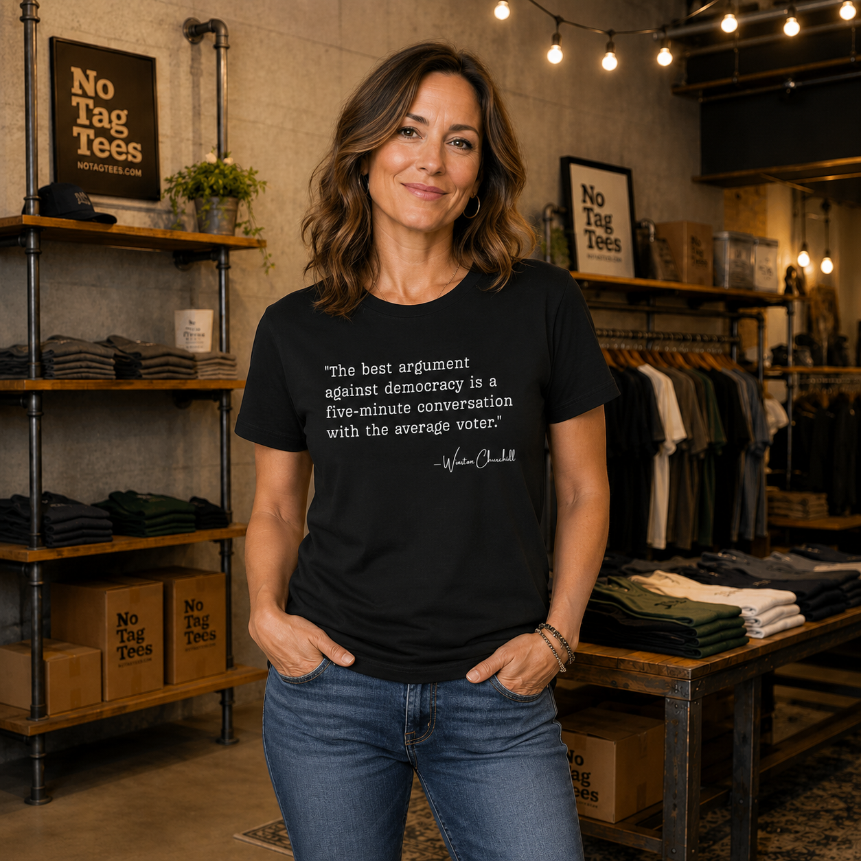 Winston Churchill Quote T-Shirt - "Best Argument Against Democracy..."