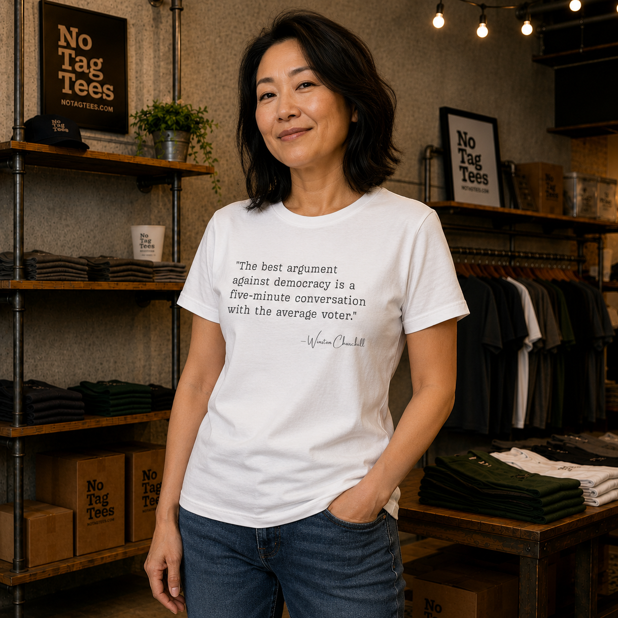 Winston Churchill Quote T-Shirt - "Best Argument Against Democracy..."