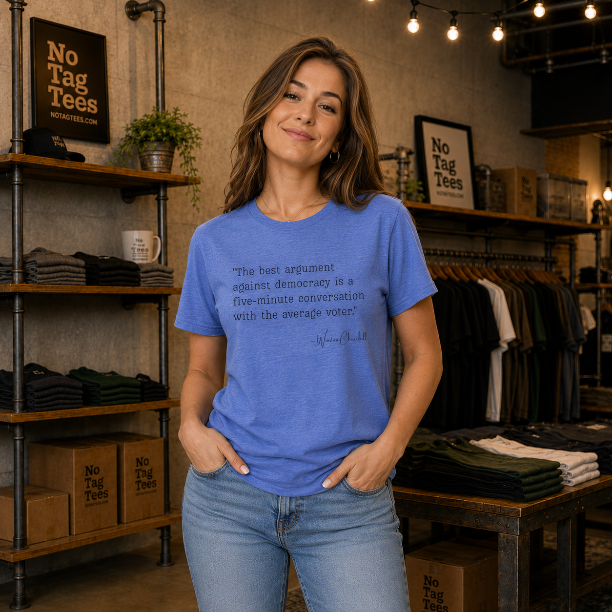 Winston Churchill Quote T-Shirt - "Best Argument Against Democracy..."