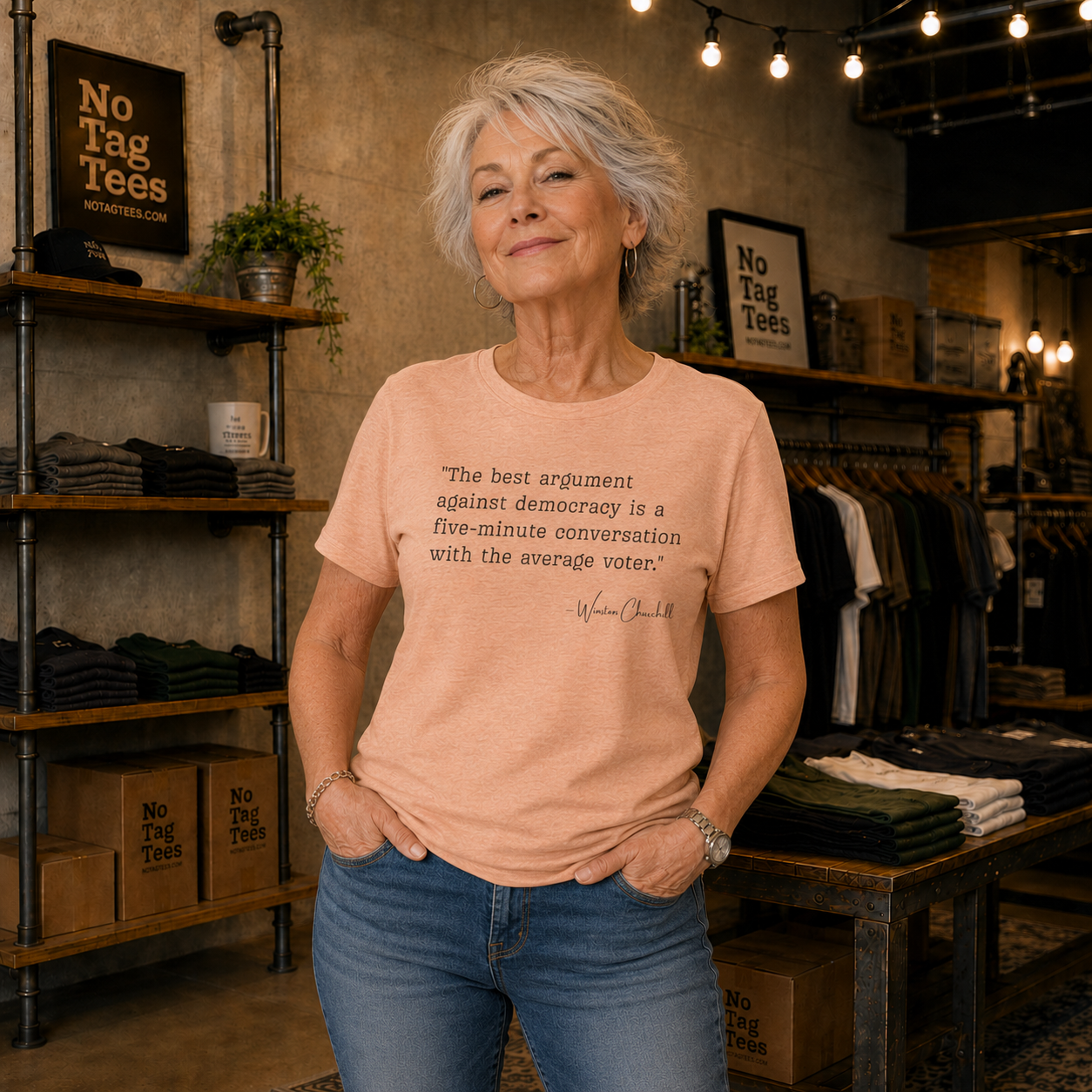 Winston Churchill Quote T-Shirt - "Best Argument Against Democracy..."