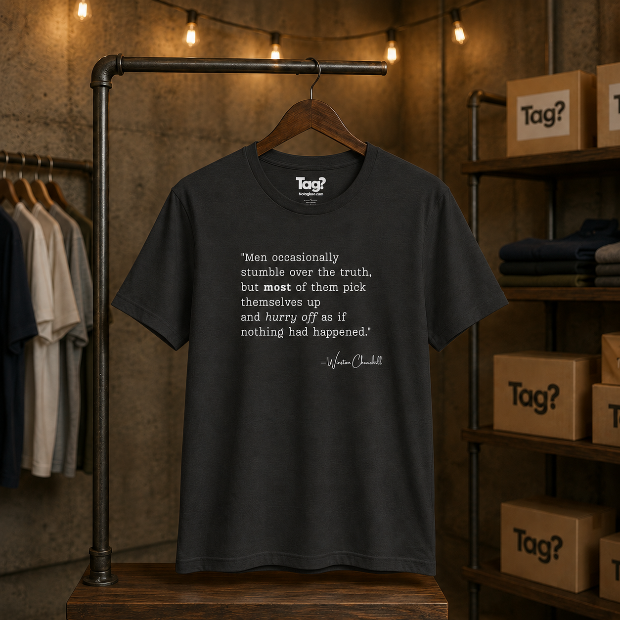 Winston Churchill Quote T-Shirt - "Men occasionally stumble over the truth..."
