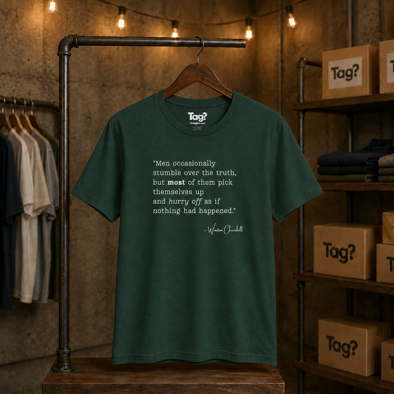 Winston Churchill Quote T-Shirt - "Men occasionally stumble over the truth..."