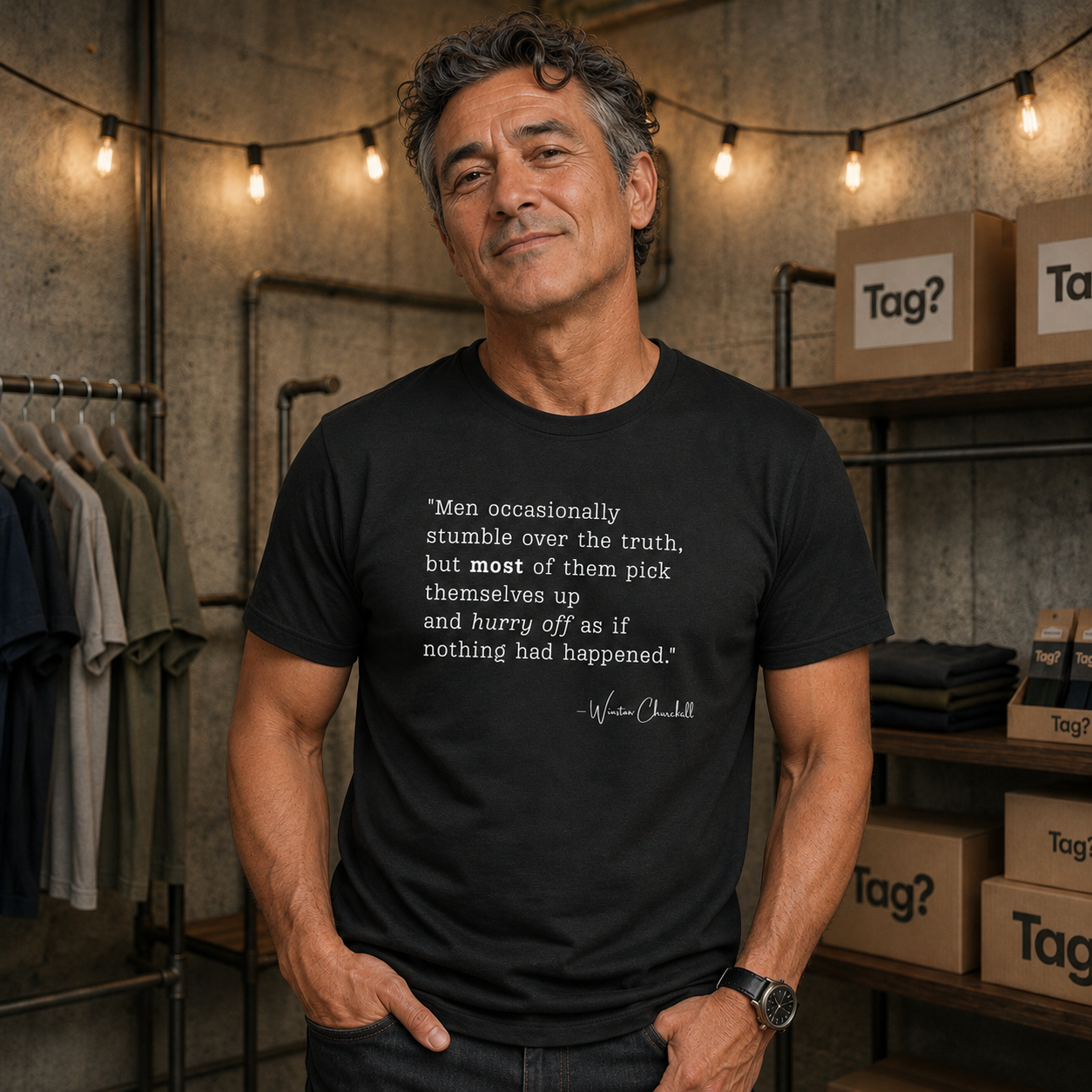 Winston Churchill Quote T-Shirt - "Men occasionally stumble over the truth..."