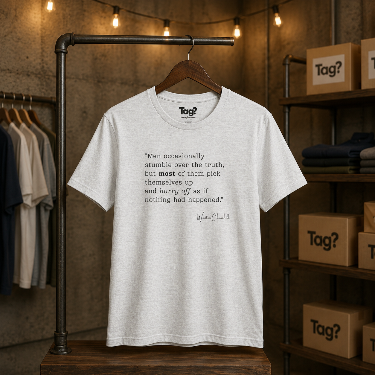 Winston Churchill Quote T-Shirt - "Men occasionally stumble over the truth..."