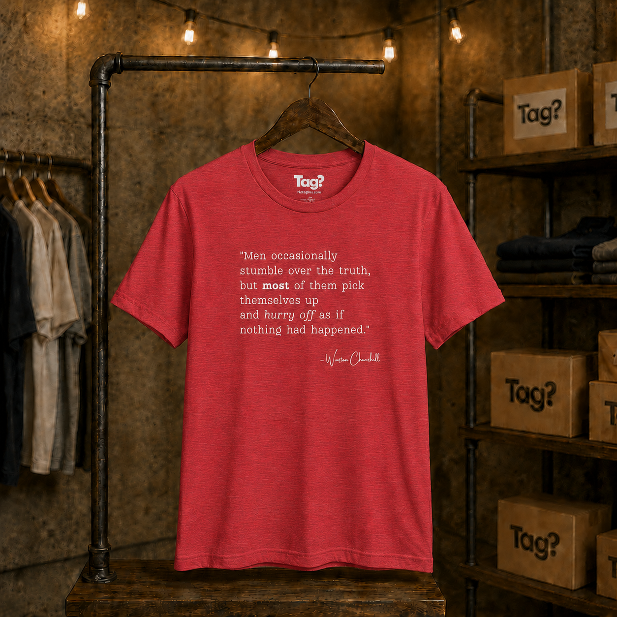 Winston Churchill Quote T-Shirt - "Men occasionally stumble over the truth..."